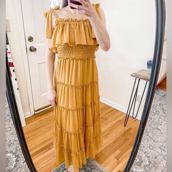 Misa Los Angeles Carmela Maxi Dress Yellow Gold Mustard XS - Picture 1 of 10